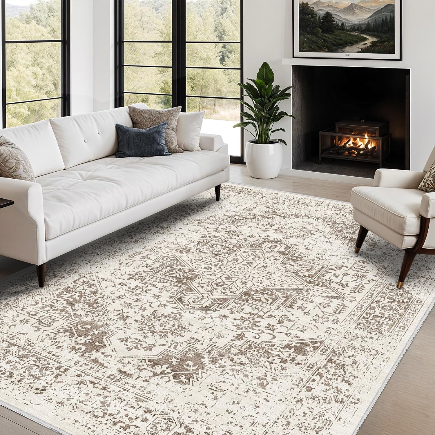 Distressed Washable 8x10 Area Rugs for Living Room and Bedroom