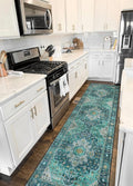 Moynesa Ultra-Thin Washable Runner Rug 2ft 6in x 10ft - Teal Vintage