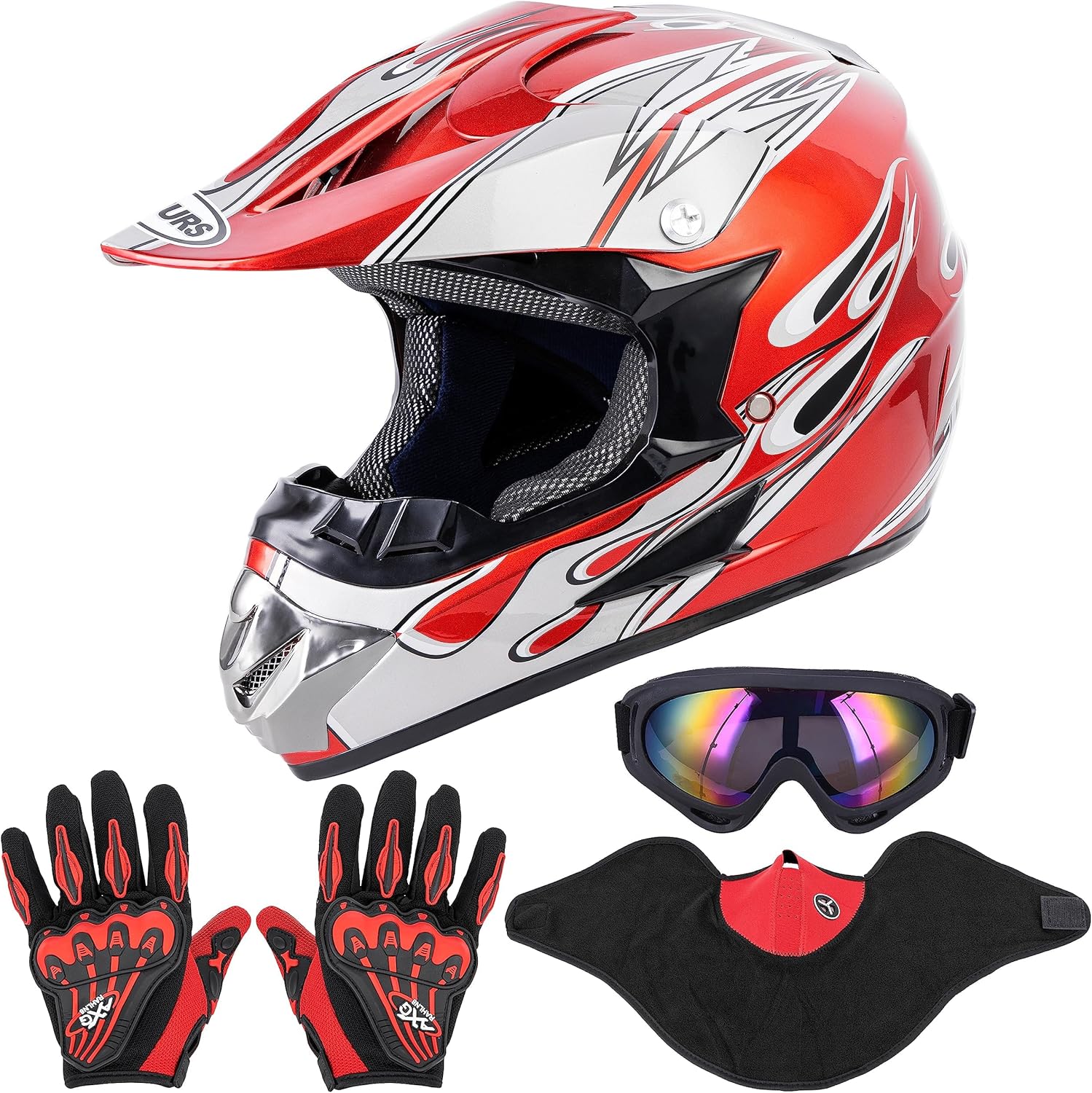 Adult Motocross Dirt Bike Helmet with Goggles, Gloves & Mask