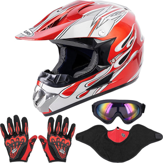Adult Motocross Dirt Bike Helmet with Goggles, Gloves & Mask
