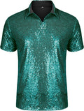 Men's Sequin Polo Shirt 70s Disco Turndown - Sparkle Party Top