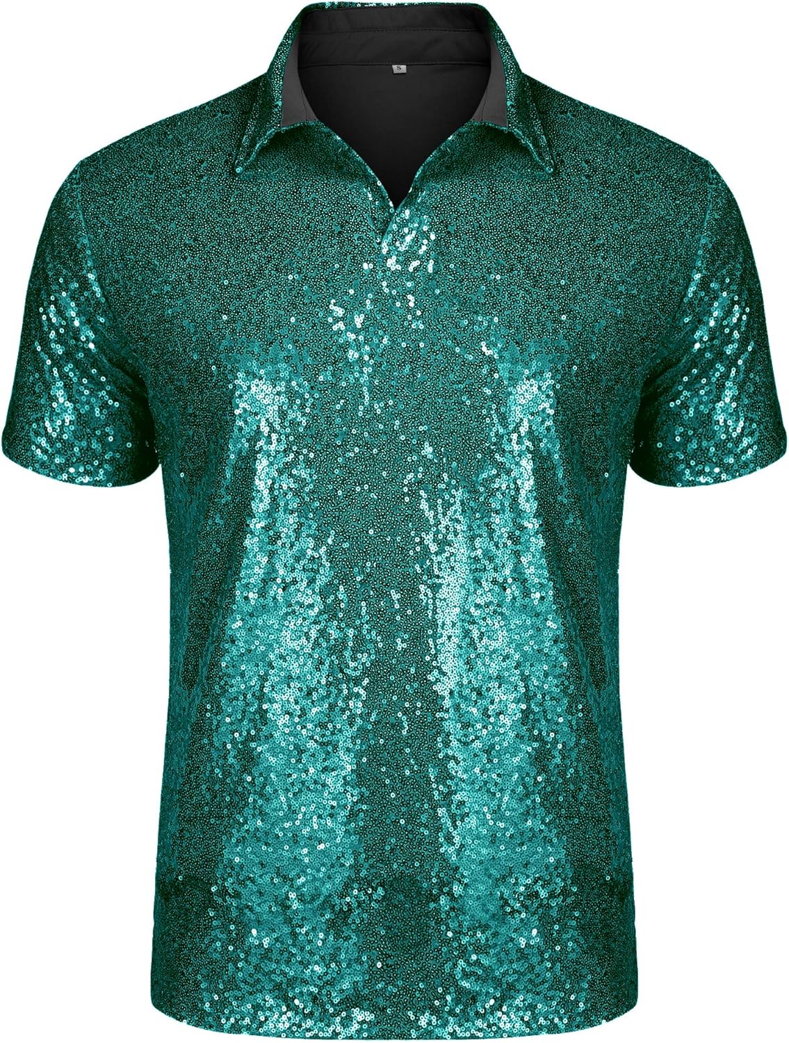 URRU Men's Relaxed Short Sleeve Sequin Polo Shirt for Parties
