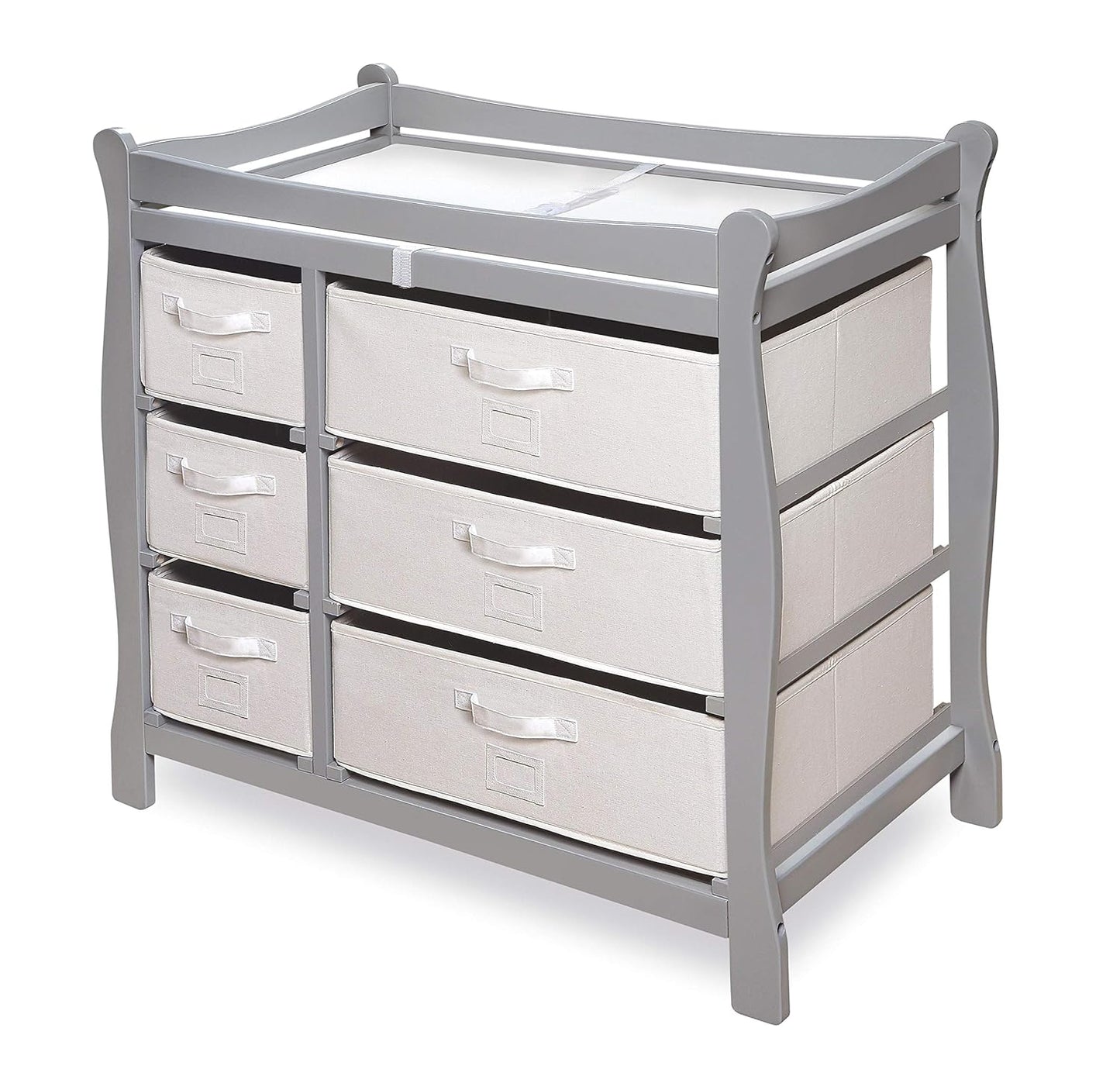 Sleigh Style Baby Changing Table with Storage Baskets and Safety Rails