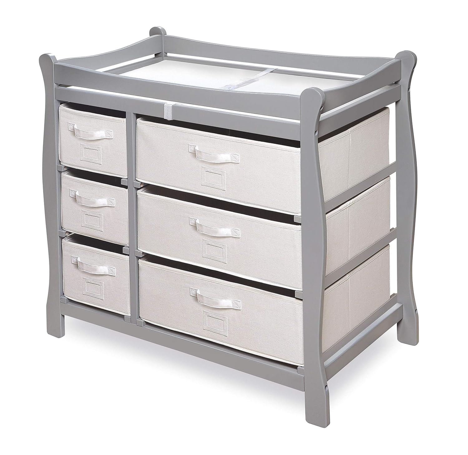 Sleigh Style Baby Changing Table with Storage Baskets and Safety Rails