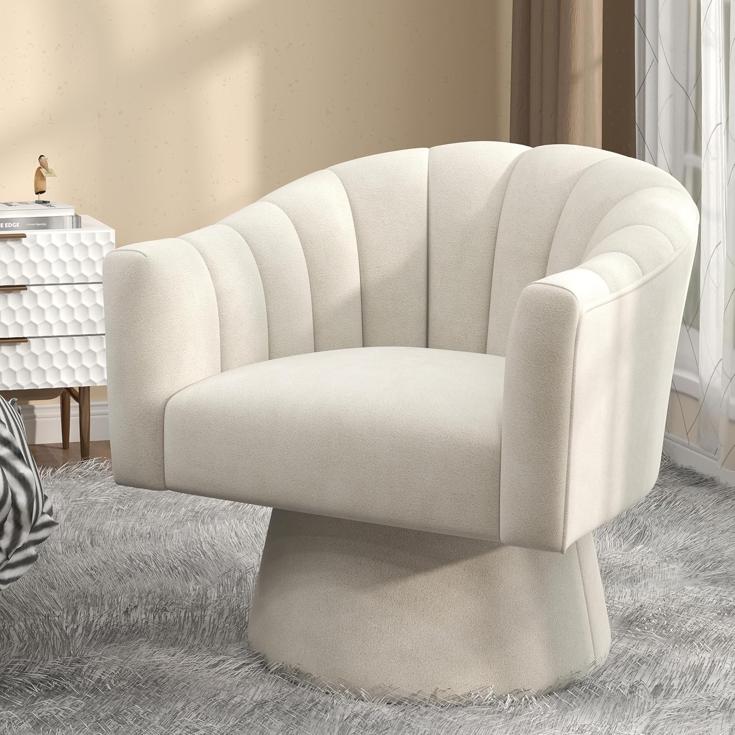 SEYNAR Beige Velvet Swivel Chair - Stylish Comfort!
