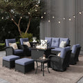LayinSun 10 Pieces Rattan Wicker Patio Set with Fire Pit - Swivel