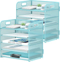 5-Tier Blue Desk Organizer with Handle - 2 Pack Paper Tray Set