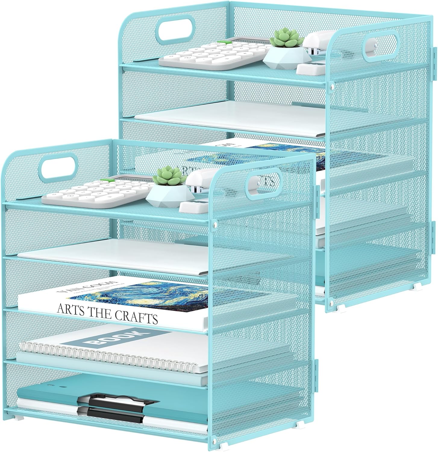 2 Pack 5-Tier Blue Desk Organizer for Office and Home Use