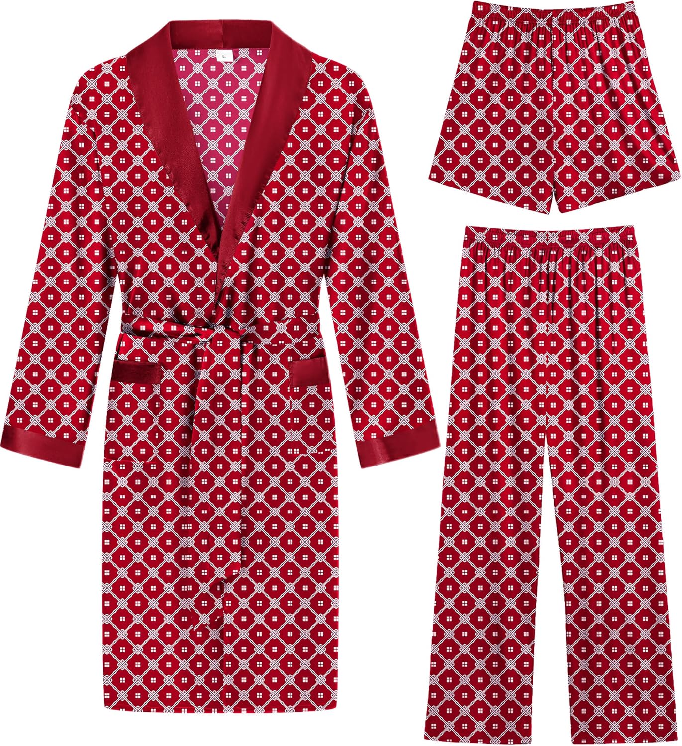 Luxurious Men's 3 Pcs Silk Satin Kimono Robe Set for Comfort