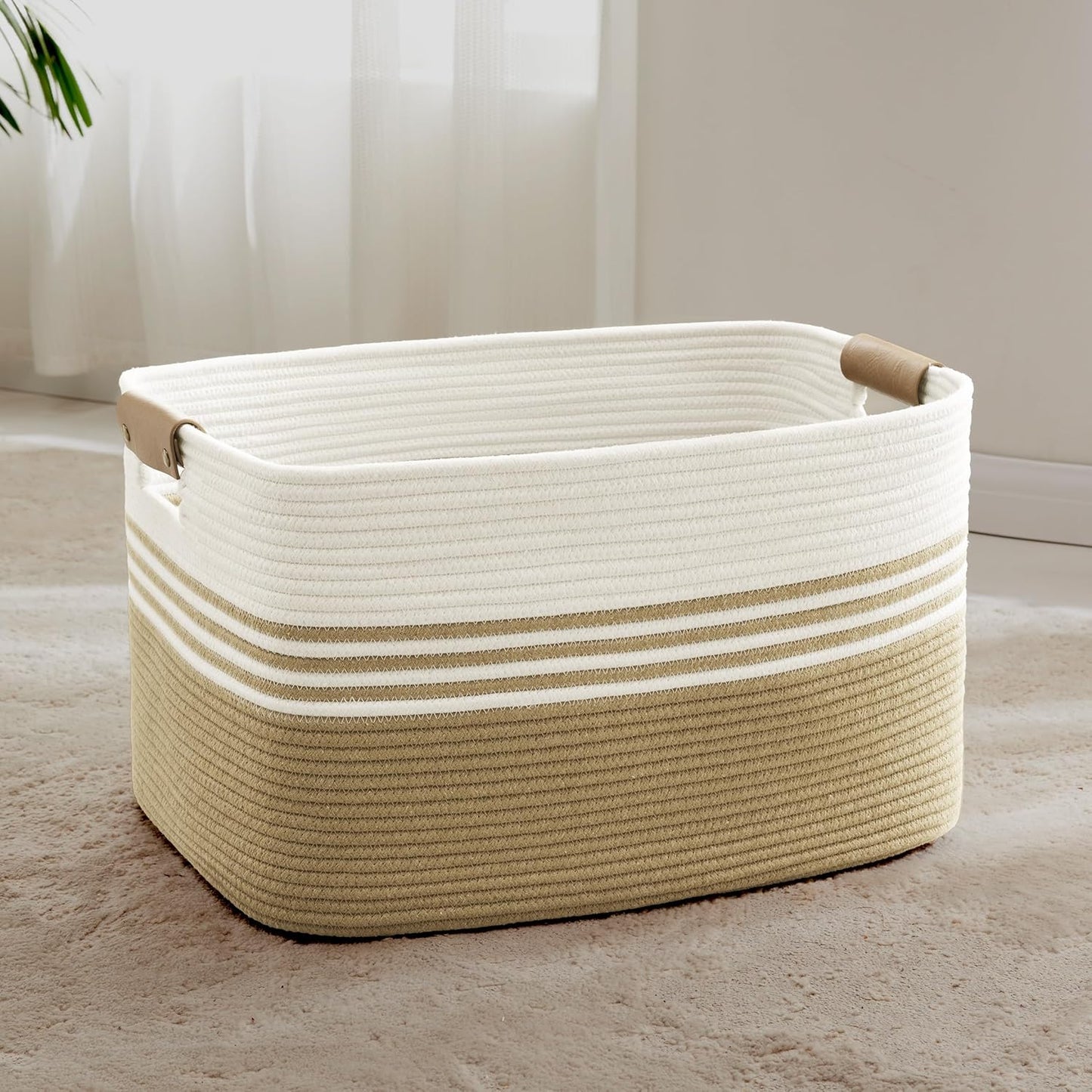 72L Large Laundry Basket with Leather Handles for Storage Needs