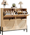 Rattan Shoe Cabinet with 4 Flip Drawers for Stylish Storage