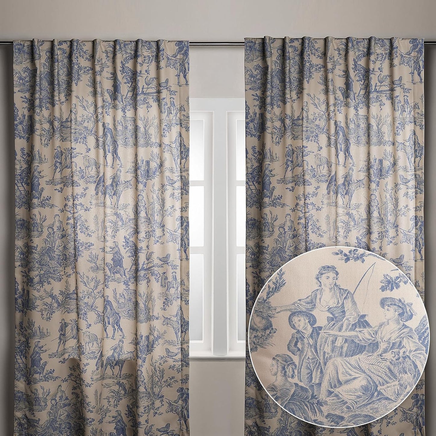 Elegant 100% Cotton Light Filtering Toile Curtains for Windows