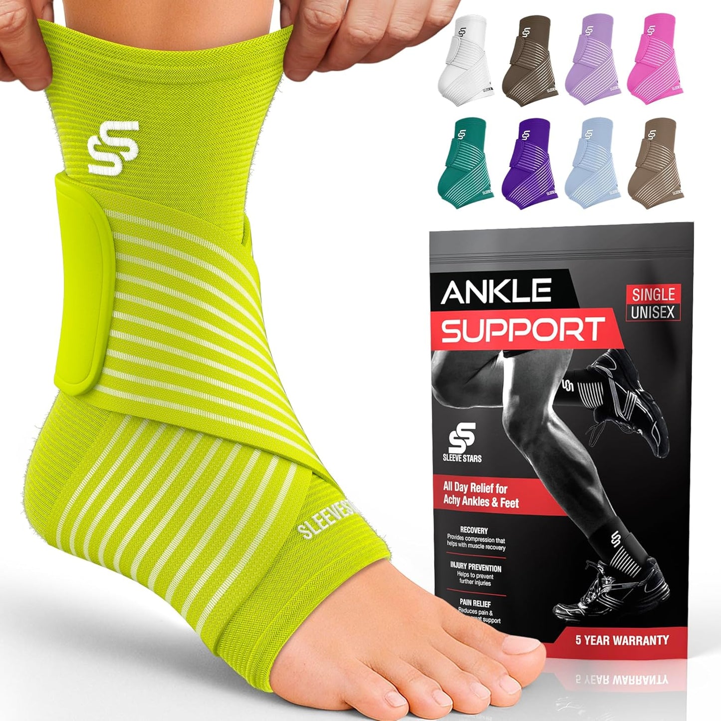 Ankle Brace for Sprains & Plantar Fasciitis Relief - Sleeve Stars