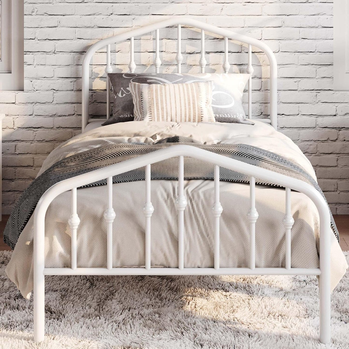 SHA CERLIN Twin Size Metal Platform Bed Frame with Vintage Style
