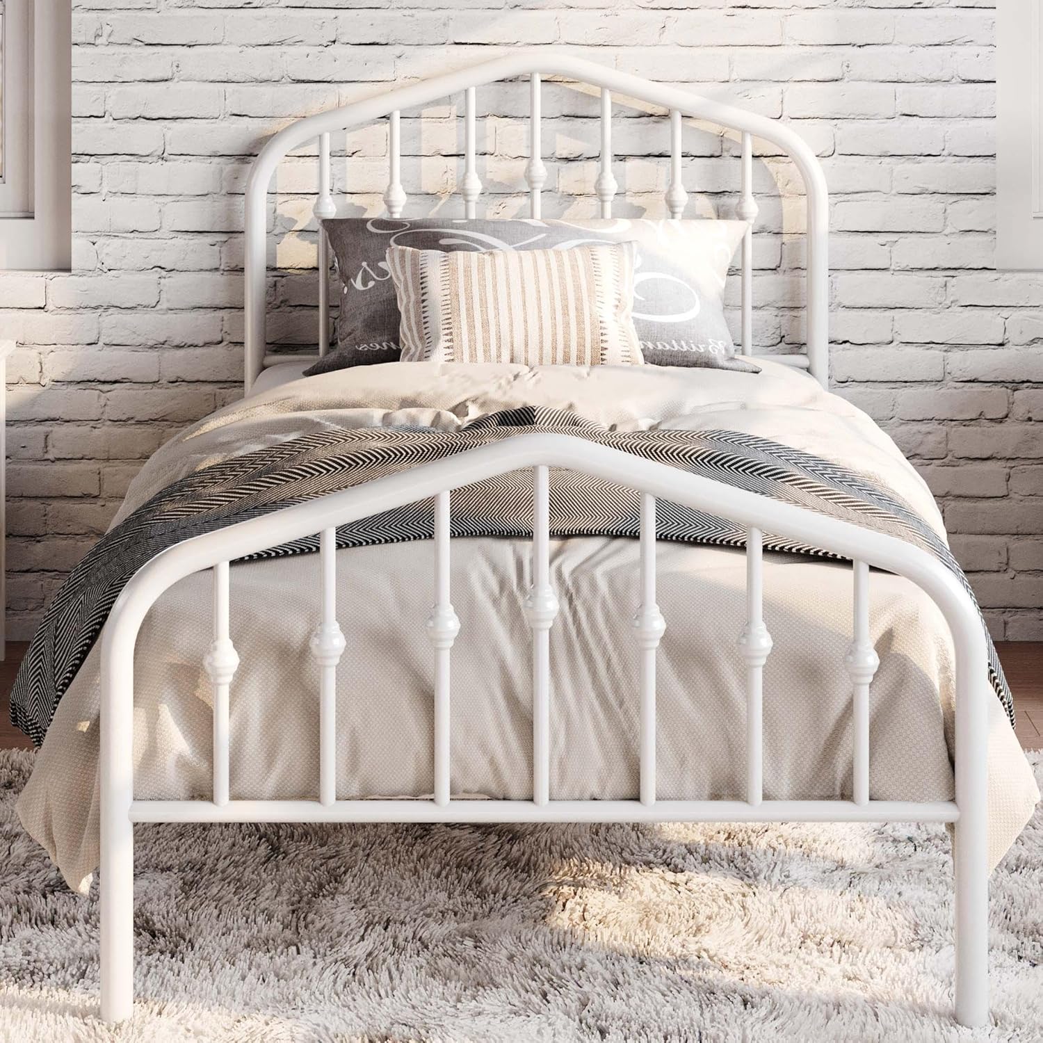 SHA CERLIN Twin Size Metal Platform Bed Frame with Vintage Style