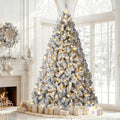 6FT Pre-Lit Snow Flocked Artificial Full Christmas Tree with Warm