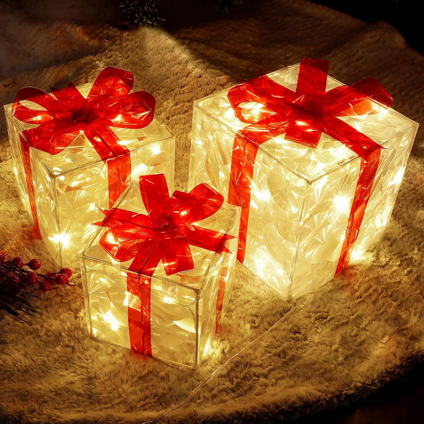 Lulu Home Christmas Lighted Boxes Set of 3 for Outdoor Decor