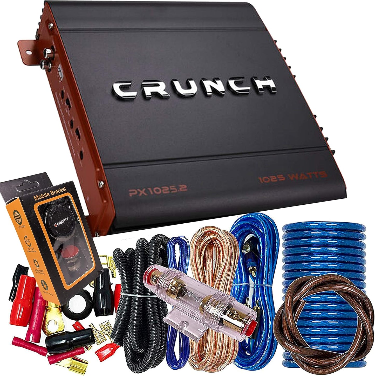 1000W Crunch Car Amplifier + Installation Kit & Phone Holder