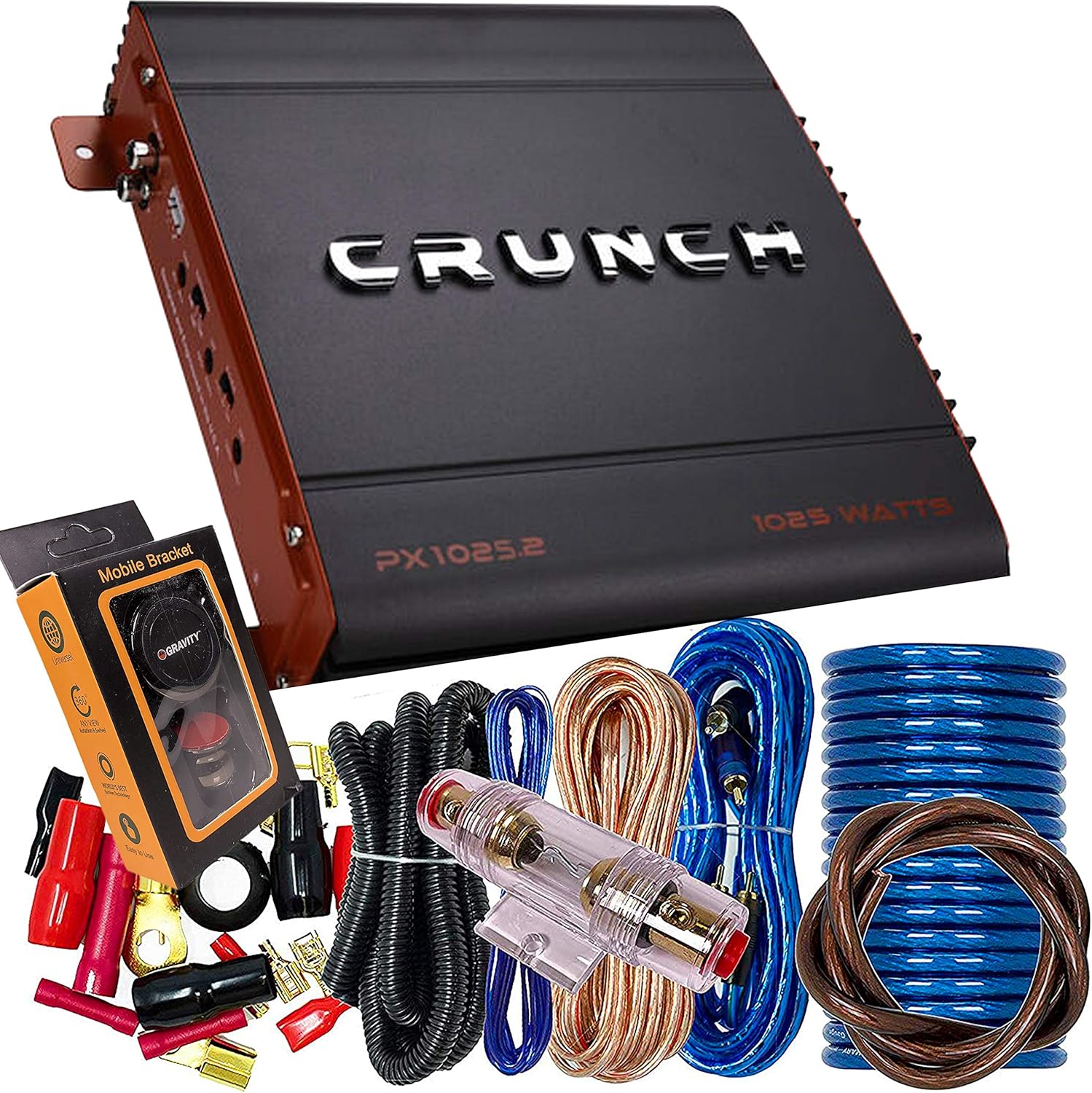 1000W Crunch Car Amplifier + Installation Kit & Phone Holder