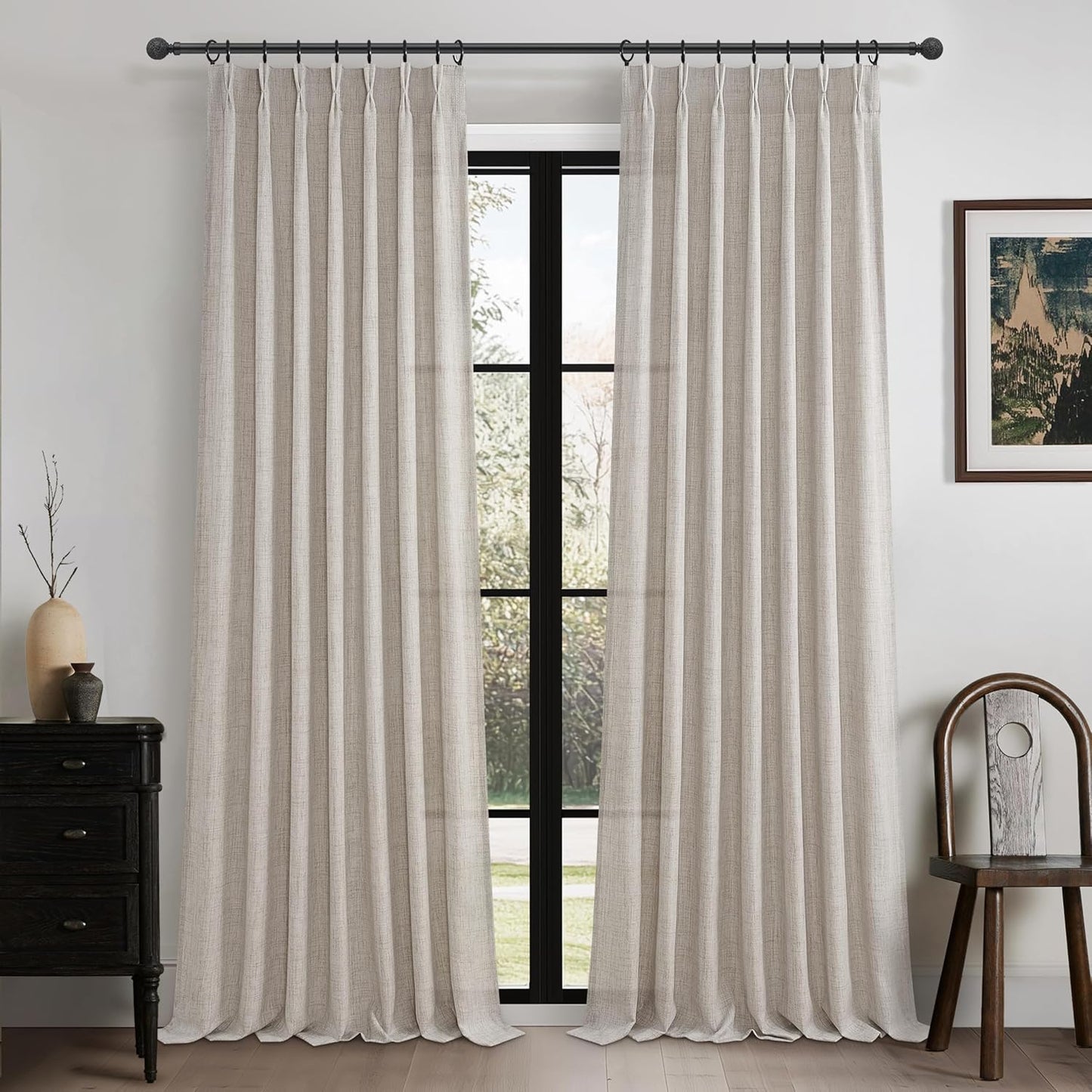 Pleated Greyish Brown Light Filtering Curtains for Sliding Doors