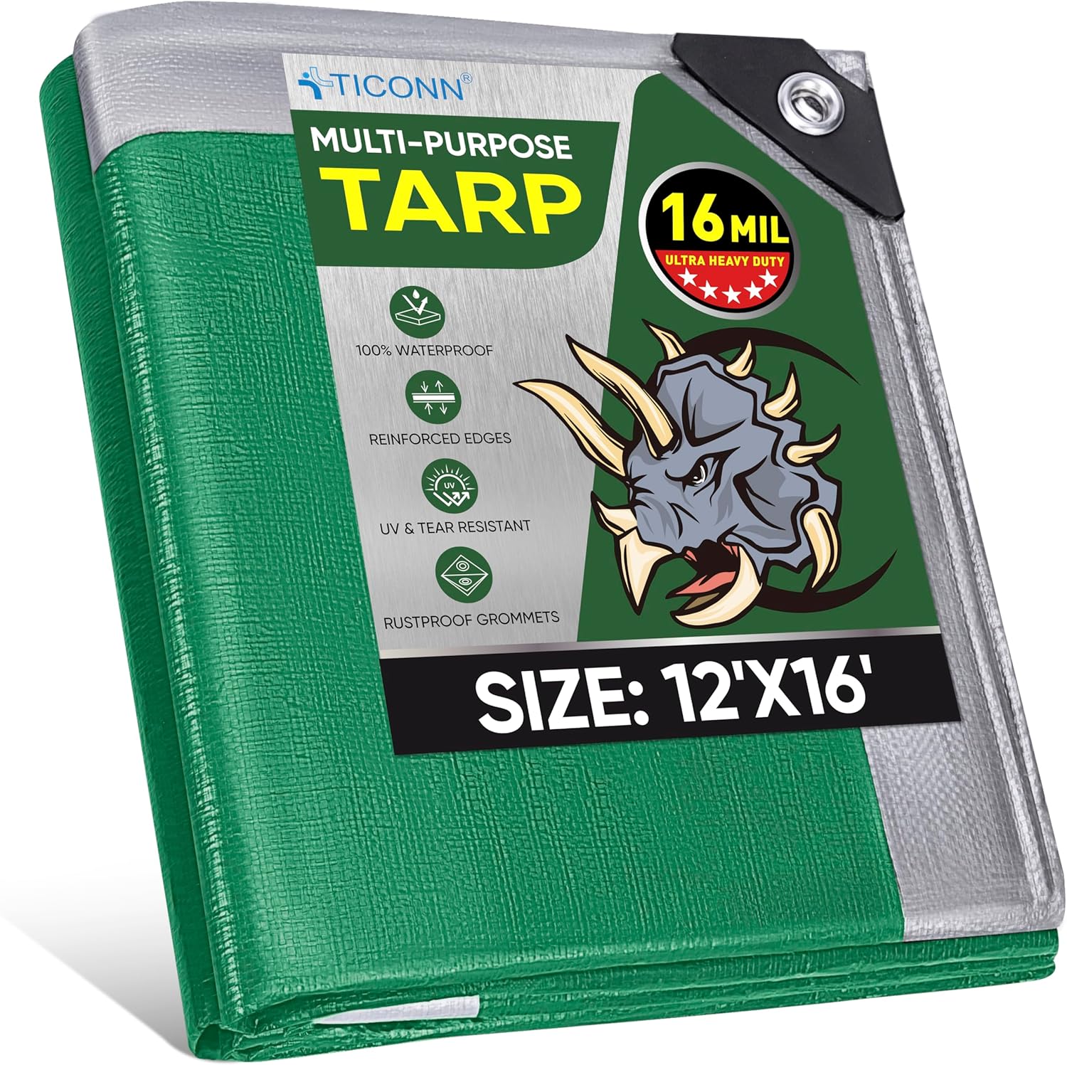 TICONN Heavy Duty Tarp Cover - Waterproof and UV Resistant