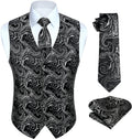 Mens Vest Tie Set 3PC Paisley Jacquard Waistcoat with Necktie