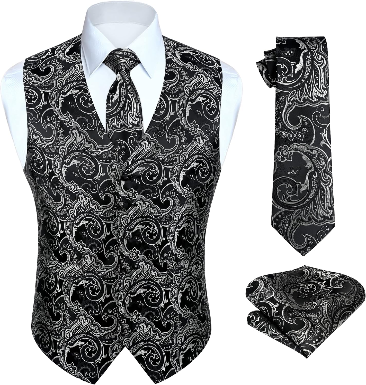 HISDERN Mens Vest Tie Set 3PC Formal Waistcoat for Weddings