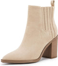 Womens Ankle Boots Slip on Pointed Toe Chunky Mid Heel - Comfortable