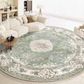 MUJOO Green Round Rug 9ft Sage Floral - Washable Non-Slip Circle Rug