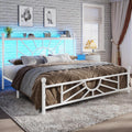 Queen Size Metal Platform Bed Frame with LED Light - Storage & Quiet