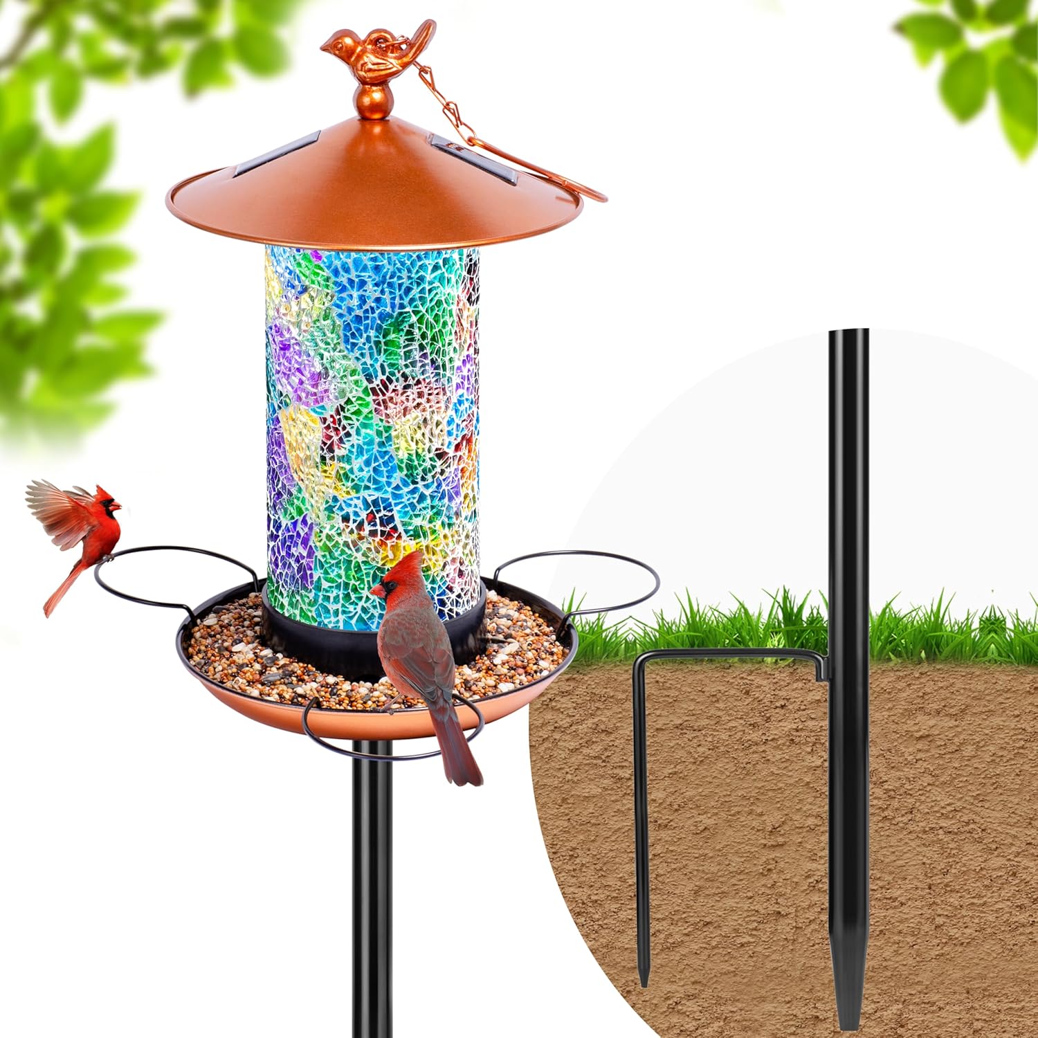 Ottsuls Solar Bird Feeder with Vintage Lantern Design for Outdoors
