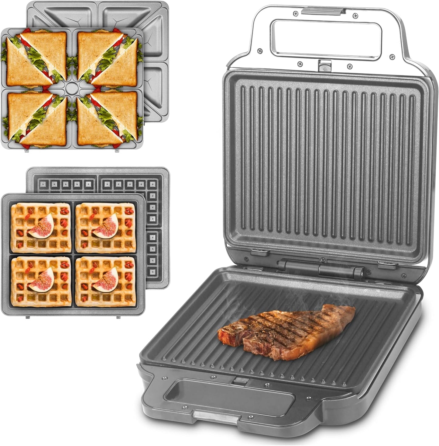 3 in 1 Panini Grill Press for Breakfast Sandwiches and Waffles