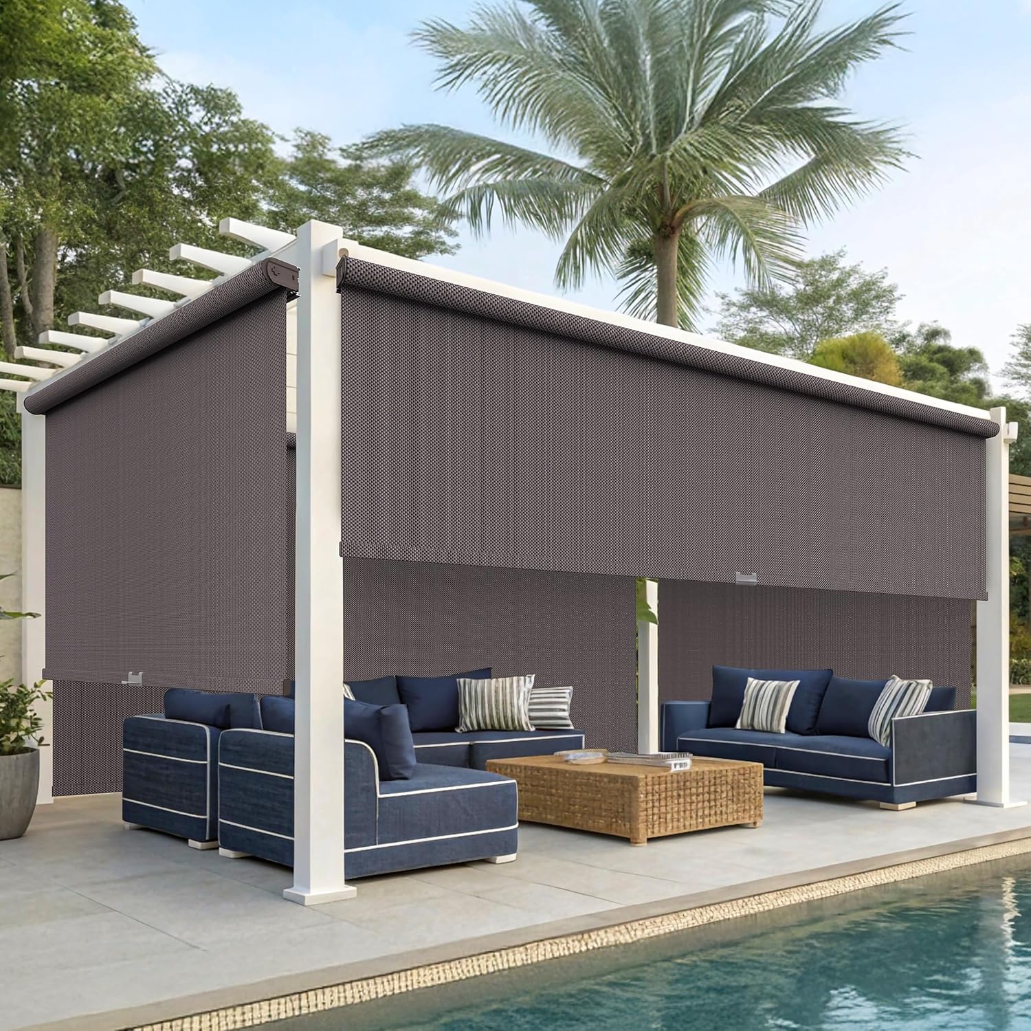 Outdoor Roller Shade with 95% UV Protection for Patios