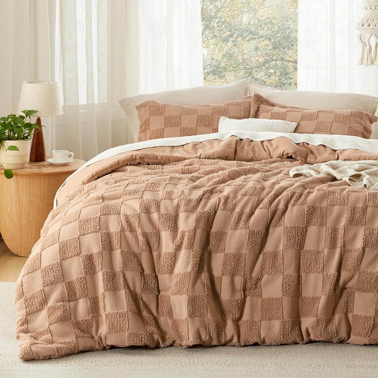 Bedsure Queen Size Comforter Set in Taupe - Boho Chic Design