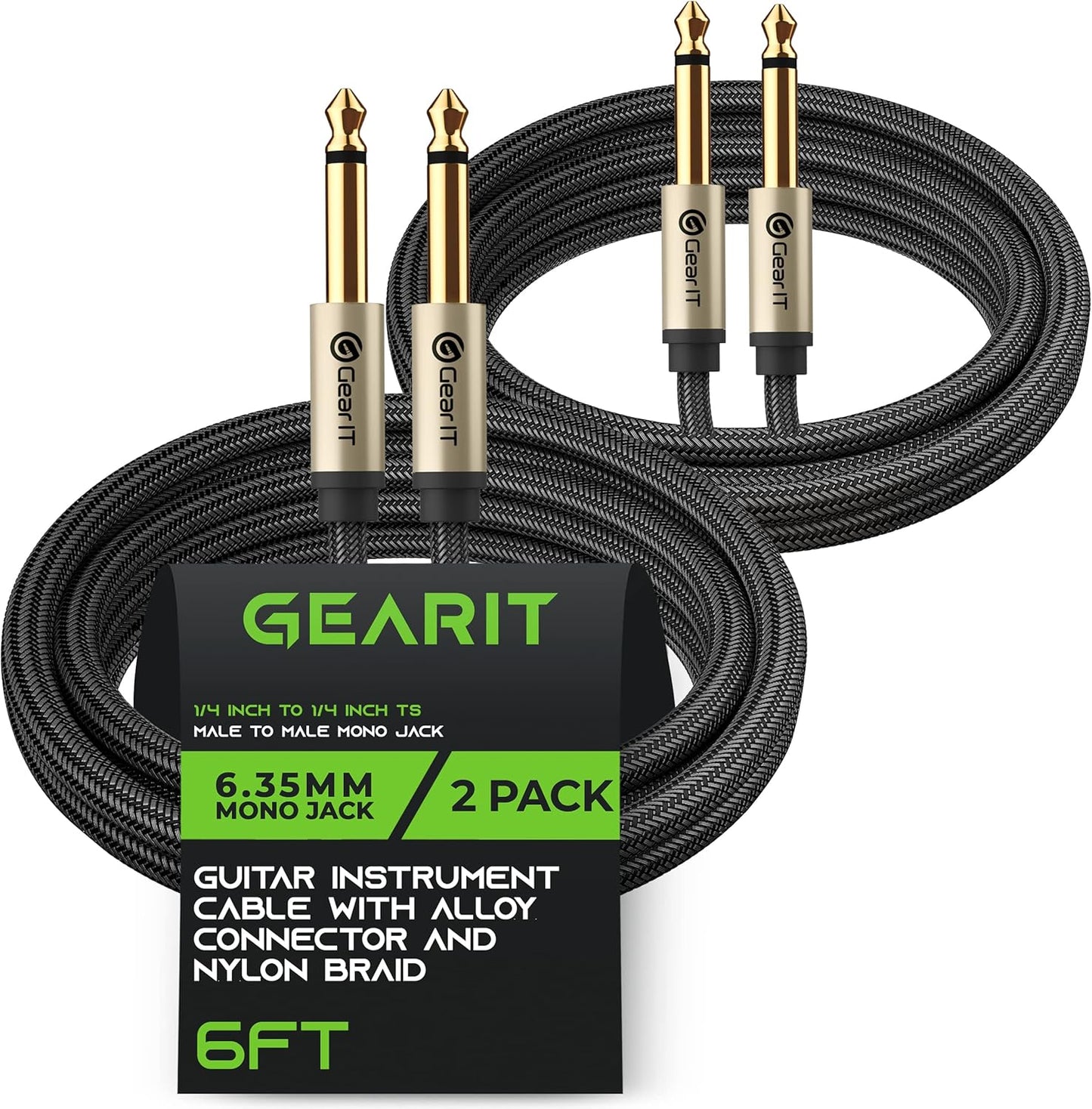 GEARit 6ft Guitar Cable 2-Pack - Alloy Connector & Nylon Braid