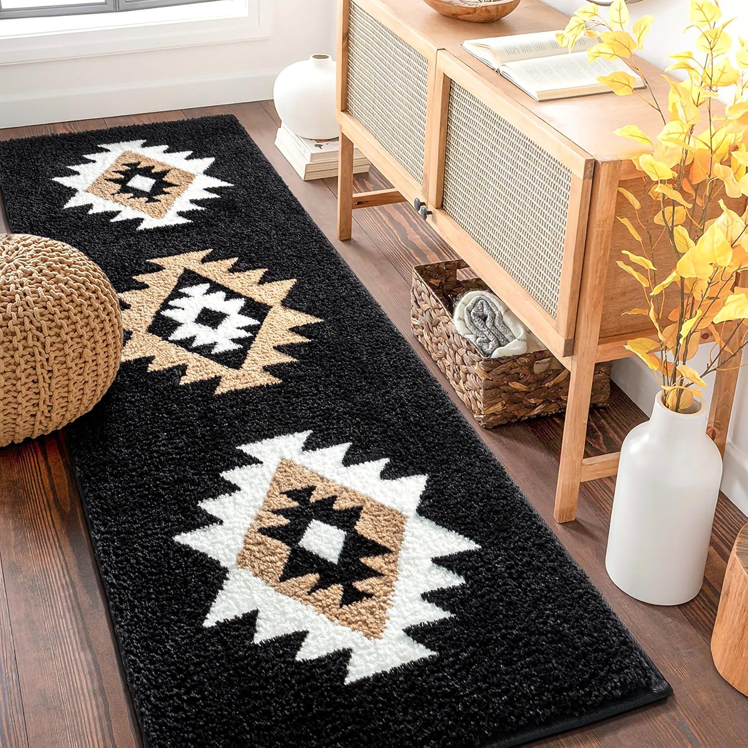 Boho Bathroom Rugs Runner 20x47 for Modern Home Decor