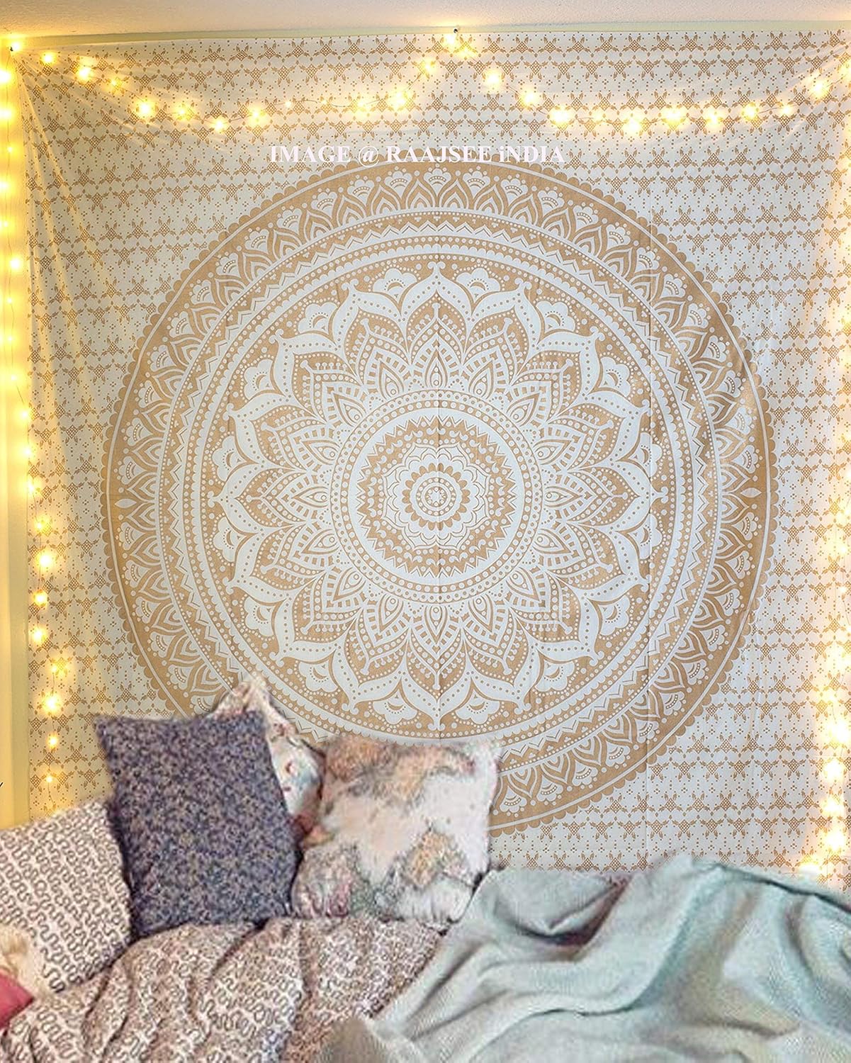 Golden Glitter Mandala Tapestry ~ Queen Bedspread