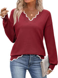 Zeagoo Women's V Neck Sweater - Lightweight Ribbed Knit for Fall