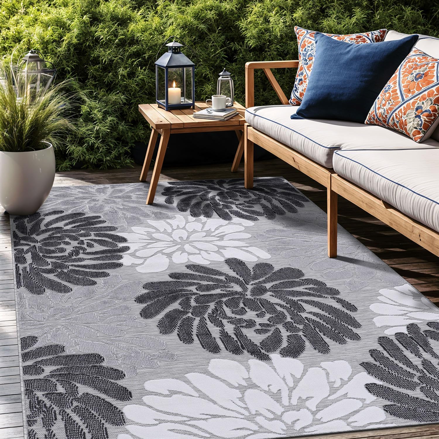 Floral Indoor Outdoor Rugs 8x10 Large Area Rug for Any Space