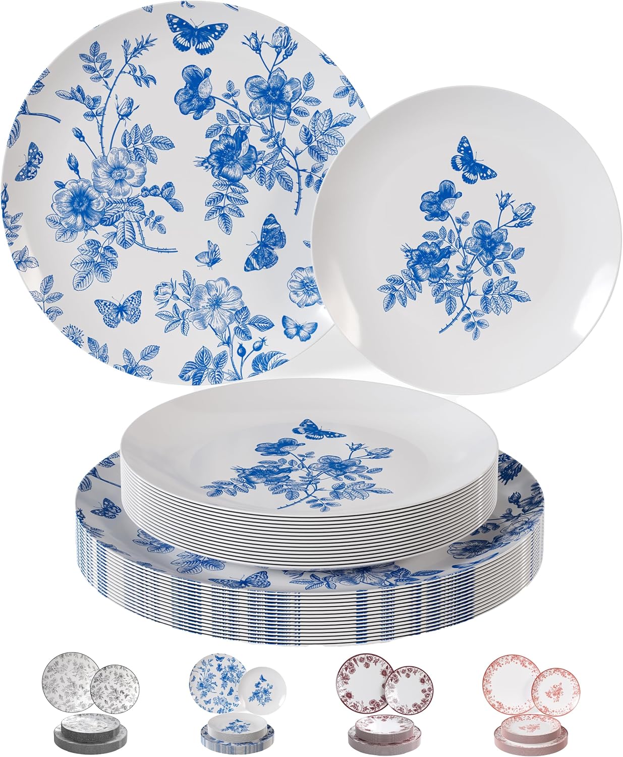 Blue Floral Disposable Plates Set for Elegant Parties and Events