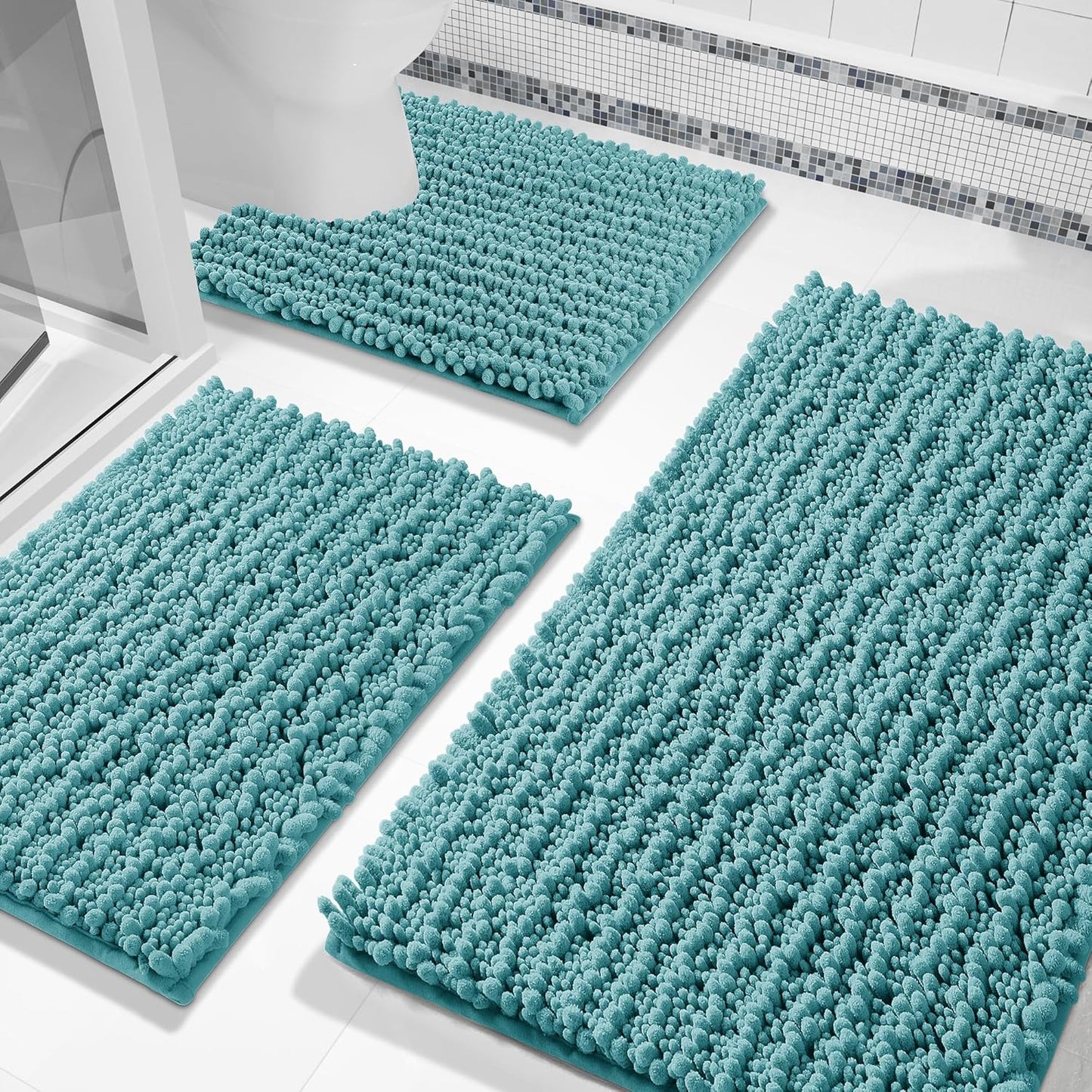Yimobra Bathroom Rug Set 3 Piece - Super Absorbent Chenille Mats
