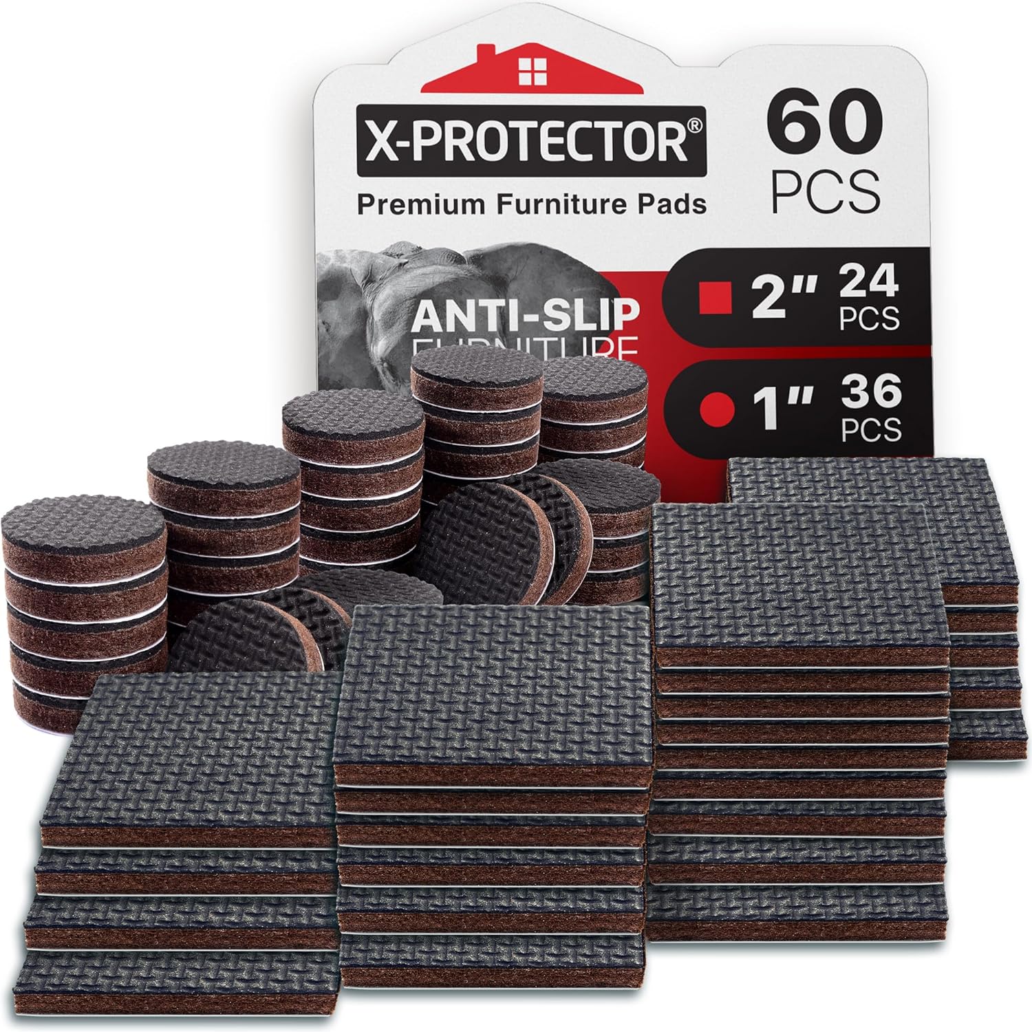 X-Protector 60-Pcs Non Slip Furniture Pads - Protect Hardwood Floors!