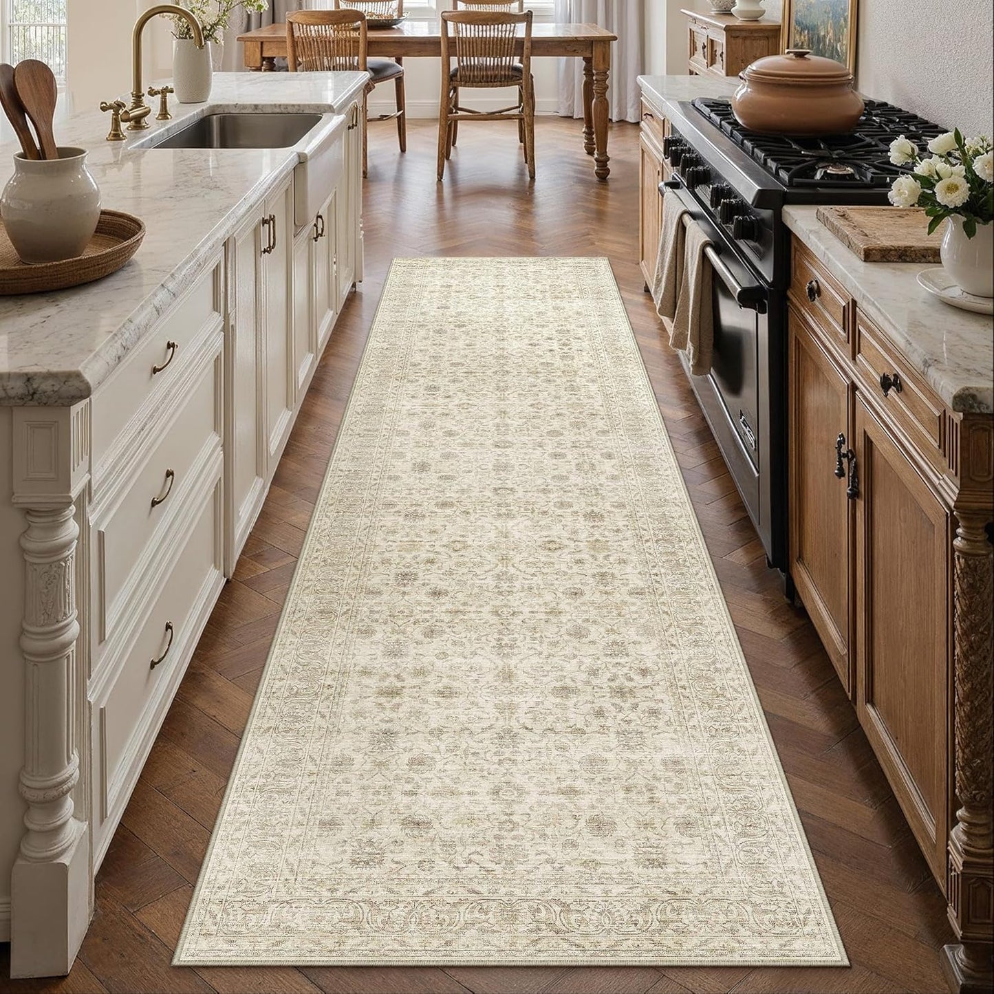Vintage Distressed Non Slip Runner Rug for Hallway and Kitchen