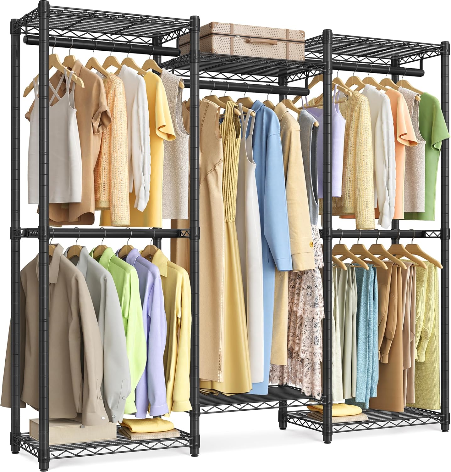 Heavy-Duty Clothes Rack with Adjustable Shelves and Rails