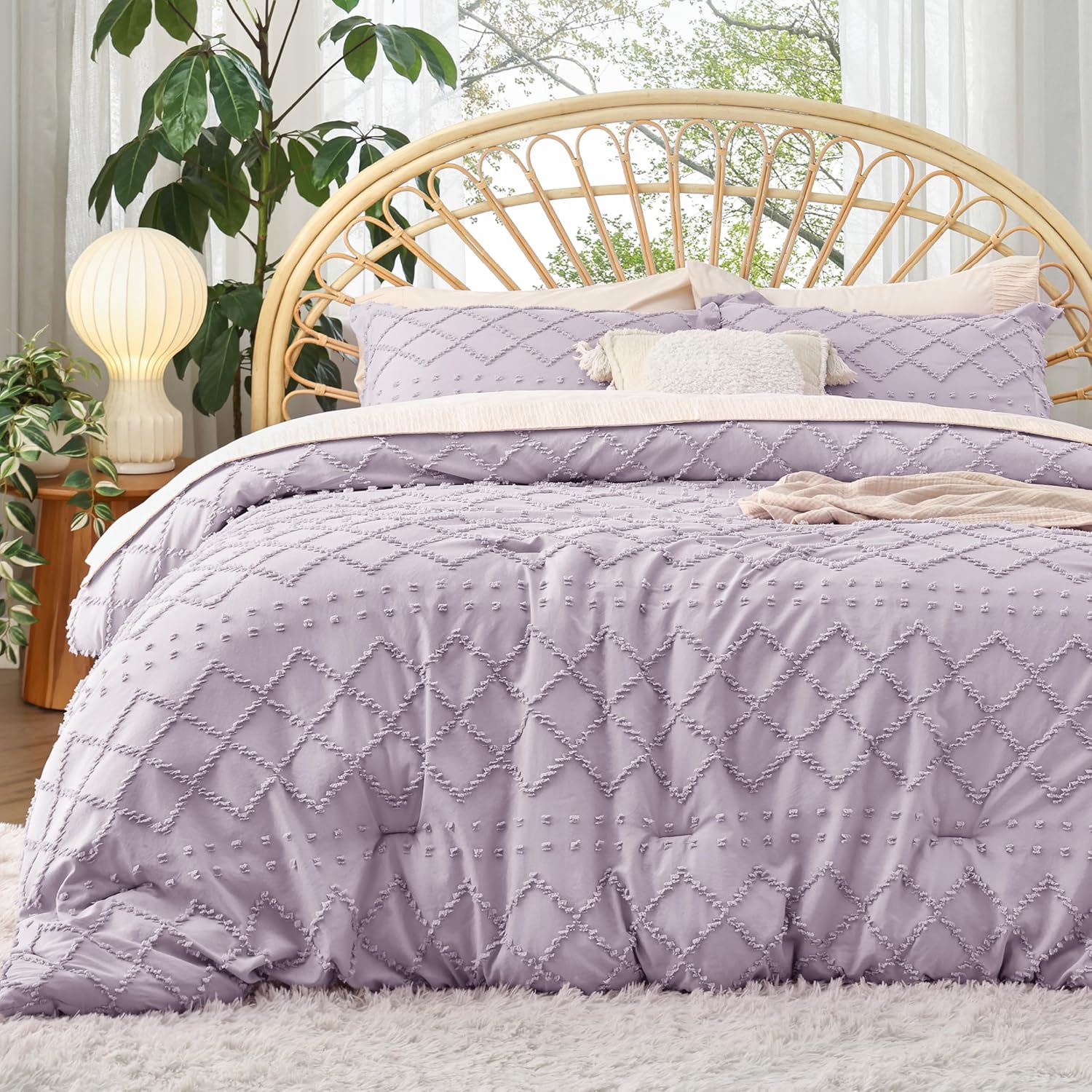 Bedsure Queen Comforter Set - Boho Tufted Shabby Chic Bedding
