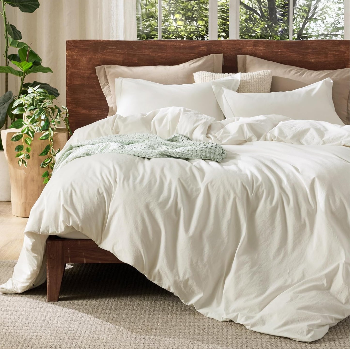 Bedsure 100% Washed Cotton Duvet Cover King Size for Comfort