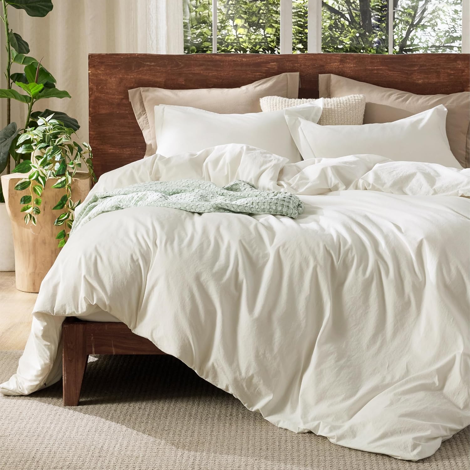 Bedsure 100% Washed Cotton Duvet Cover King Size for Comfort