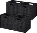 Wicker Storage Baskets 4 Pack - Foldable 11L x 11H x 10.5W in Black