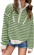 ANRABESS Striped Half Zip Ribbed Knit Sweater - Comfy Lightweight