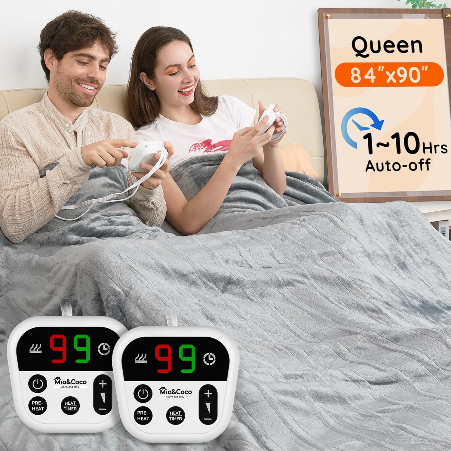 Mia&Coco Heated Blanket Queen Size with Dual Control and Comfort